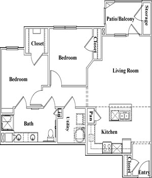 B1 HC - Three Bedroom / One Bath - 1,000 Sq. Ft.*